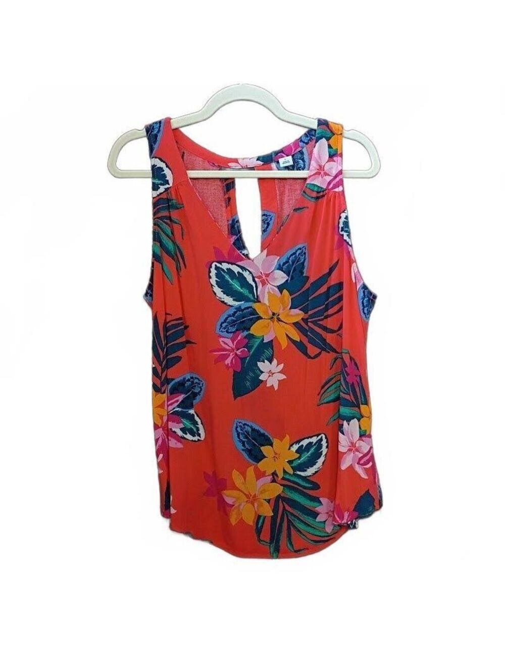 Old Navy Orange Floral Sleeveless V-Neck Top Size L